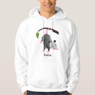Cute lustig opossum hängande från gren tecknad hoodie