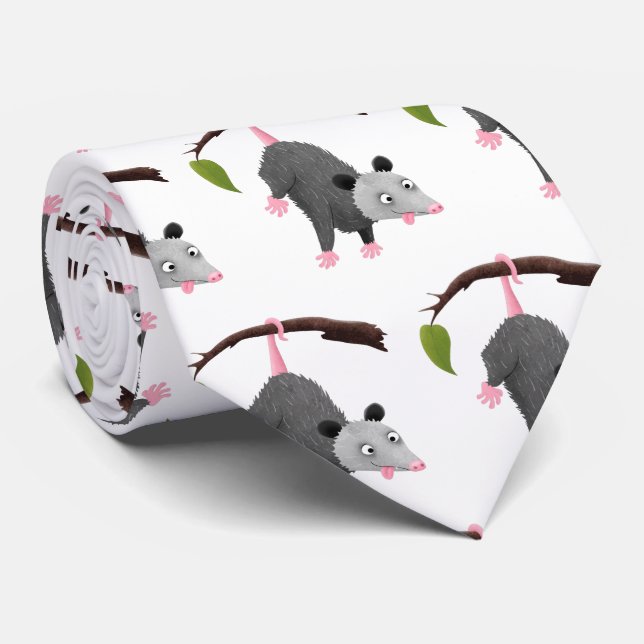 Cute lustig opossum hängande från gren tecknad slips (Rullad)