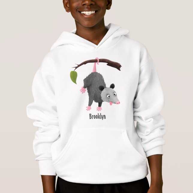 Cute lustig opossum hängande från gren tecknad t shirt (Framsida)