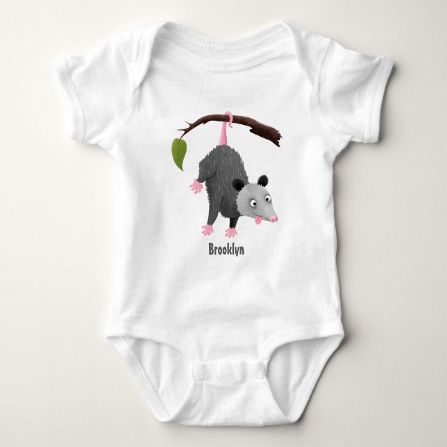 Cute lustig opossum hängande från gren tecknad t shirt (Framsida)