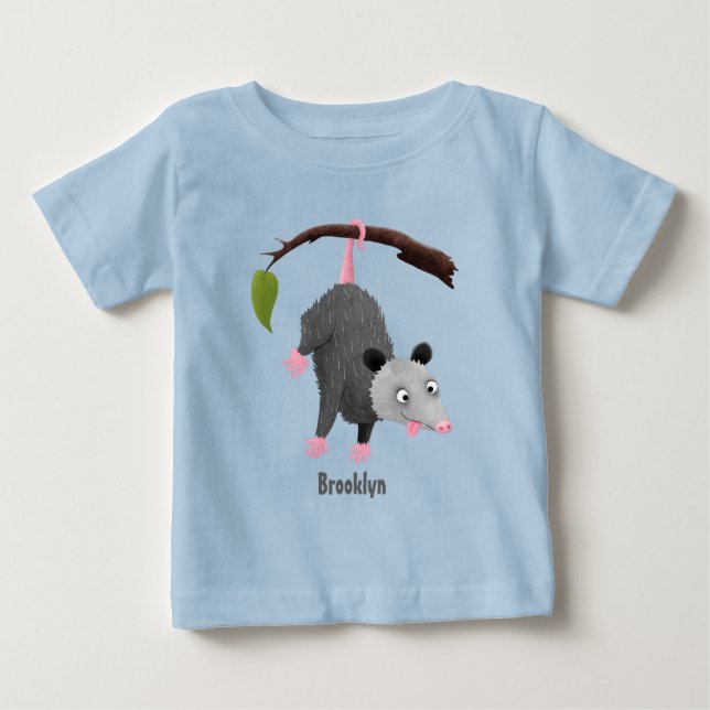Cute lustig opossum hängande från gren tecknad t shirt (Framsida)