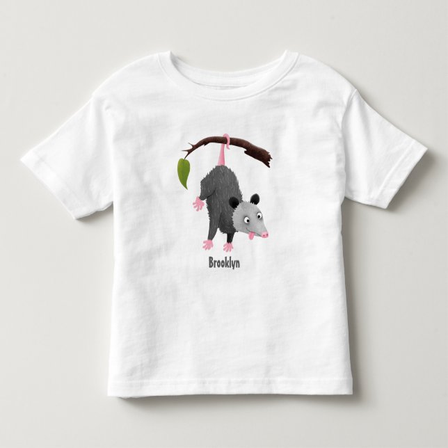 Cute lustig opossum hängande från gren tecknad t shirt (Framsida)