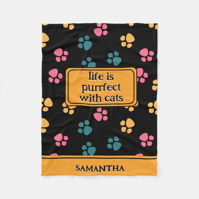 Cute lustig svart katt tass fleecefilt (Framsidan)