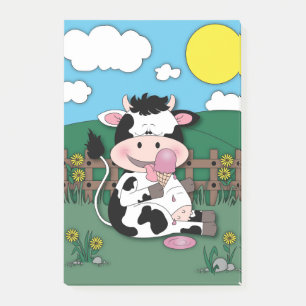 Cute lustig tecknad av baby ko post-it block