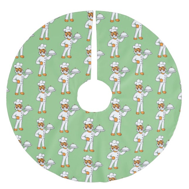 Cute lustig tiger-kock-tecknad illustration julgransmatta borstad polyester (Framsidan)