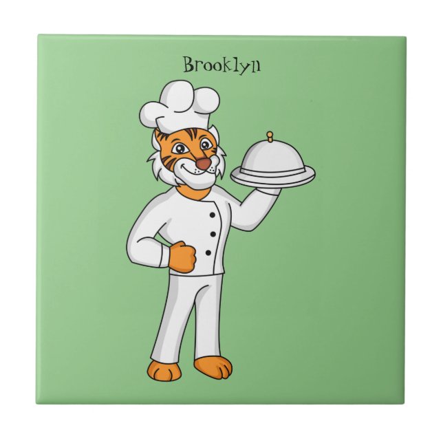 Cute lustig tiger-kock-tecknad illustration kakelplatta (Framsidan)