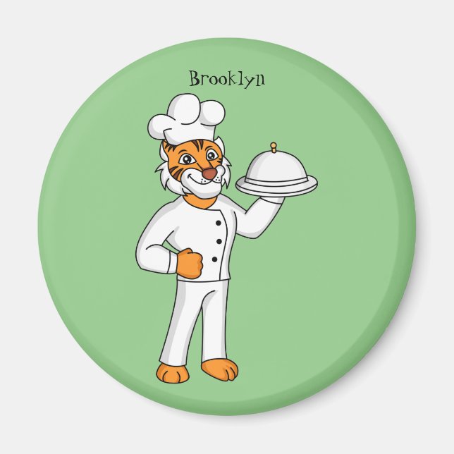Cute lustig tiger-kock-tecknad illustration magnet (Framsidan)