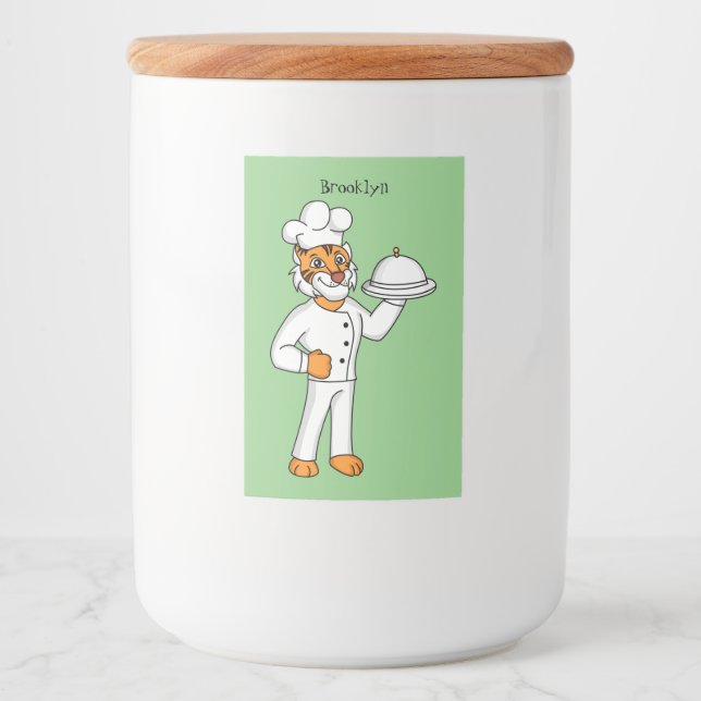 Cute lustig tiger-kock-tecknad illustration mat etikett (Framsida)
