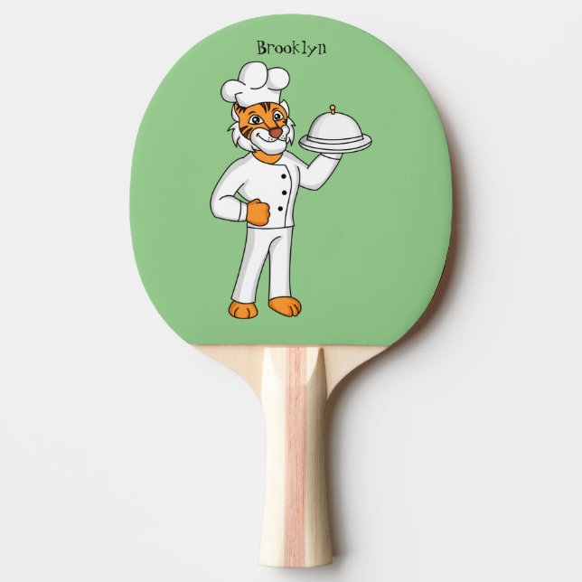 Cute lustig tiger-kock-tecknad illustration pingisracket (Framsidan)