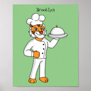 Cute lustig tiger-kock-tecknad illustration poster