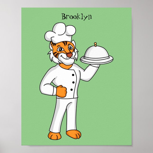 Cute lustig tiger-kock-tecknad illustration poster (Framsidan)