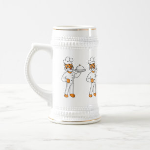 Cute lustig tiger-kock-tecknad illustration sejdel