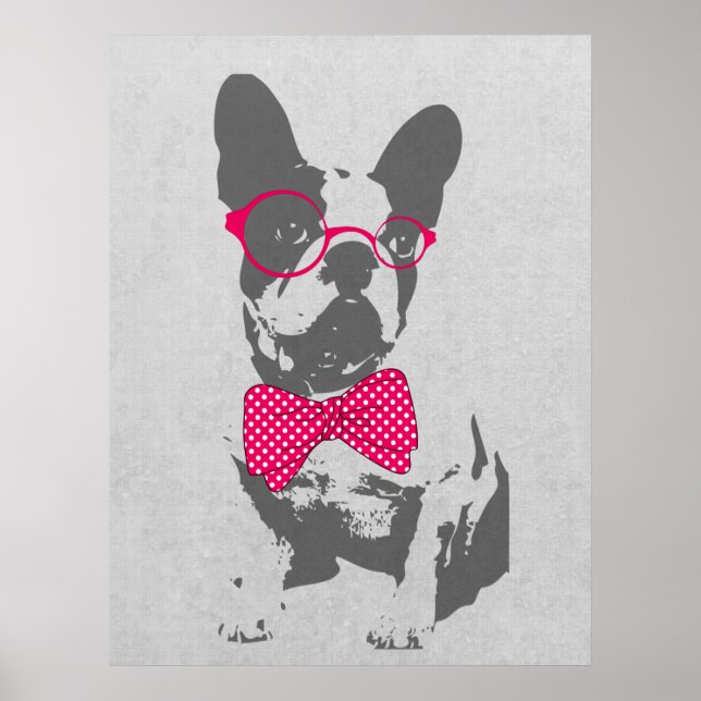 Cute lustig trendig vintage Djuren Fransk Bulldog Poster (Framsidan)