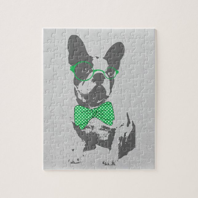 Cute lustig trendig vintage Djuren Fransk Bulldog Pussel (Vertikal)