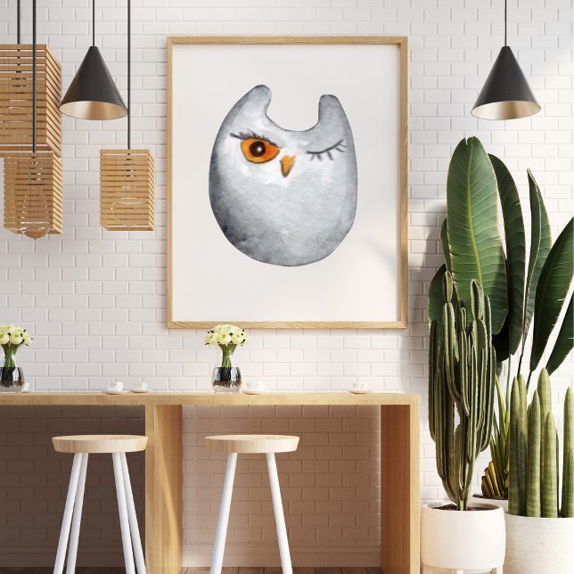 Cute-lustig vattenfärg, uggla grått poster (Skapare uppladdad)