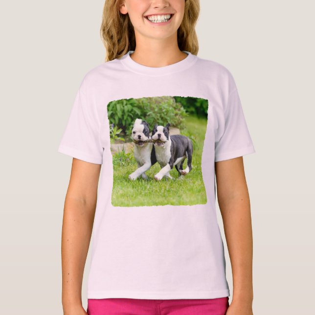 Cute Lustiga Boston Terrier hundar-marionetter - T Shirt (Framsida)