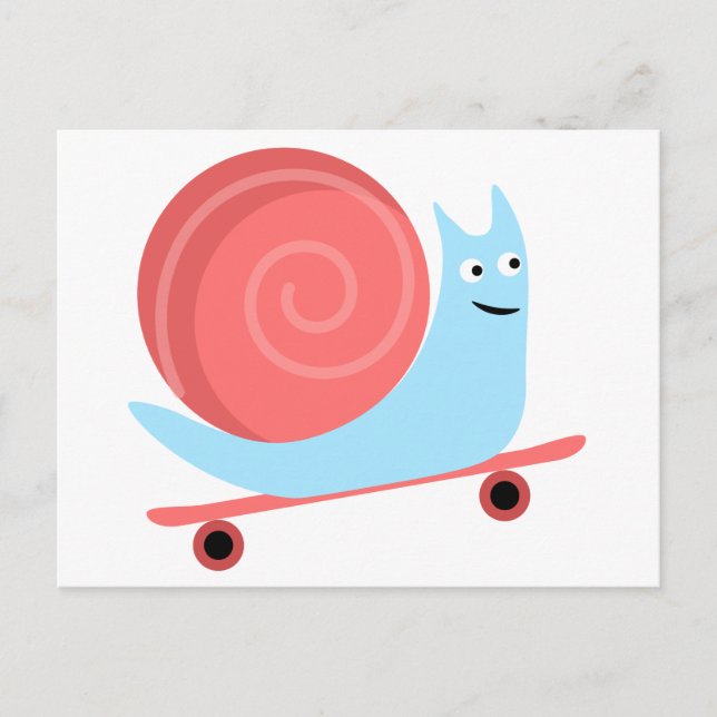 Cute lustiga snigel rider på skateboard vykort (Framsida)