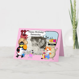 Cute lustiga tecknader på rosa kort