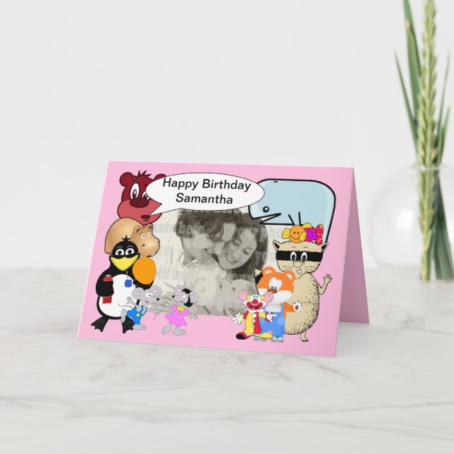 Cute lustiga tecknader på rosa kort (Framsida)