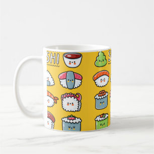Cute lustigt lycklig sushi maki rollar utan teckna kaffemugg