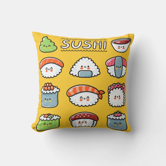 Cute lustigt lycklig sushi maki rollar utan teckna kudde (Framsida)