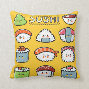 Cute lustigt lycklig sushi maki rollar utan teckna kudde