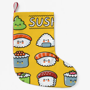 Cute lustigt lycklig sushi maki rollar utan teckna liten julstrumpa