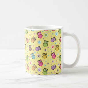Cute, lustigt trendig uggla och blommor mönster kaffemugg