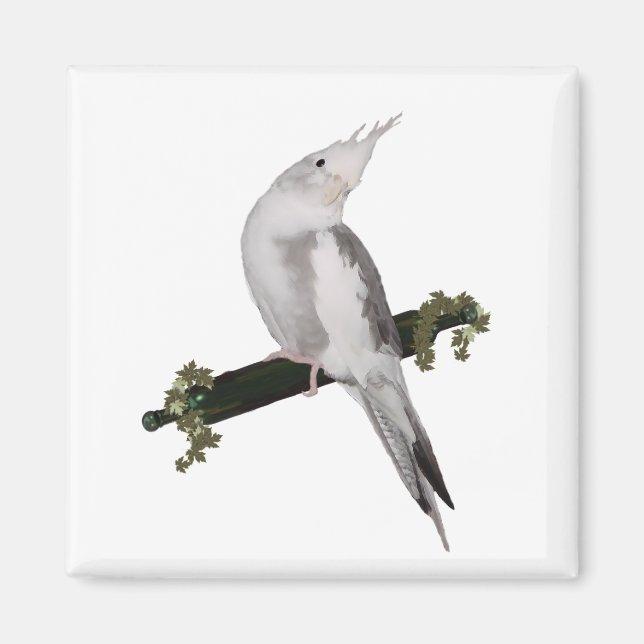 Cute Lutino Cockatiel Bird Ivy Perch Animal Magnet (Framsidan)