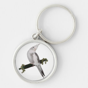 Cute Lutino Cockatiel Bird Ivy Perch Rund Silverfärgad Nyckelring