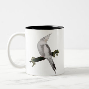 Cute Lutino Cockatiel Bird Ivy Perch Två-Tonad Mugg