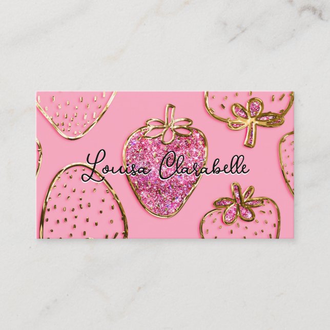 Cute Luxury Blush Pink Strawberry Pattern Visitkort (Framsida)