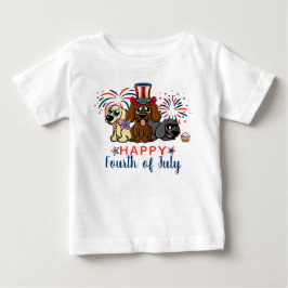 Cute Lycklig 4 juli Hundar Fireworks Patriotic T Shirt