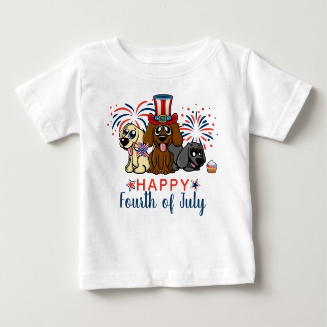 Cute Lycklig 4 juli Hundar Fireworks Patriotic T Shirt (Framsida)