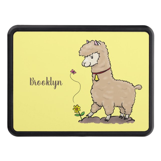 Cute lycklig alpaca med fjärilspinnar tecknad dragkroksskydd (Framsidan)