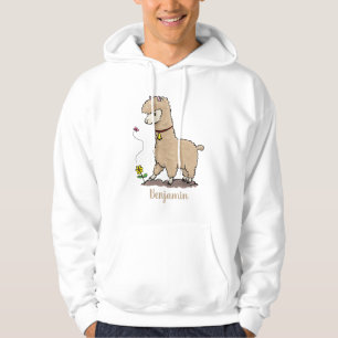 Cute lycklig alpaca med fjärilspinnar tecknad hoodie