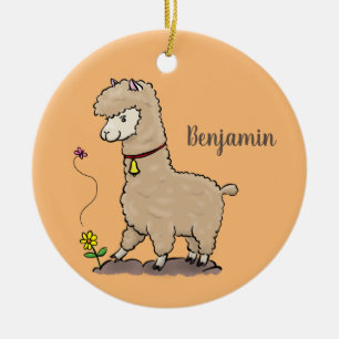 Cute lycklig alpaca med fjärilspinnar tecknad julgransprydnad keramik
