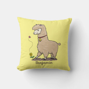 Cute lycklig alpaca med fjärilspinnar tecknad kudde