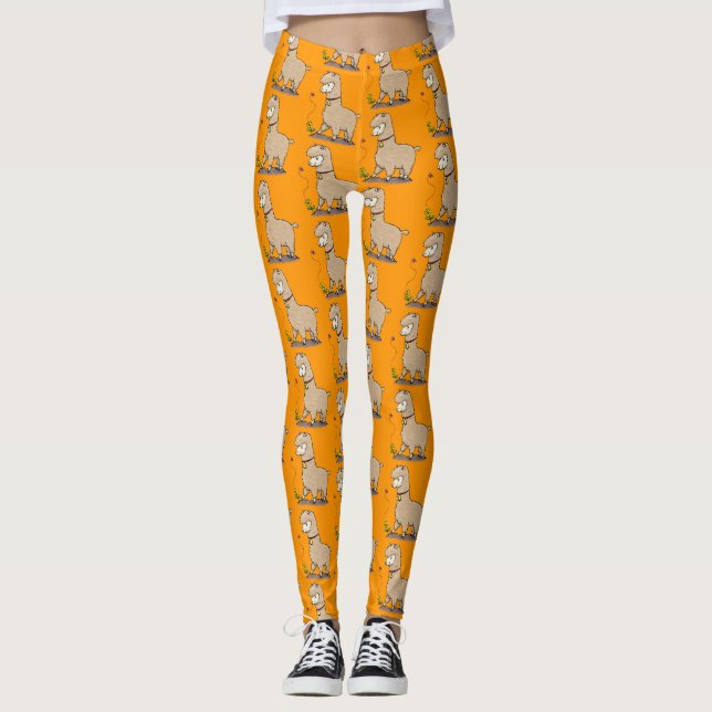 Cute lycklig alpaca med fjärilspinnar tecknad leggings (Framsida)