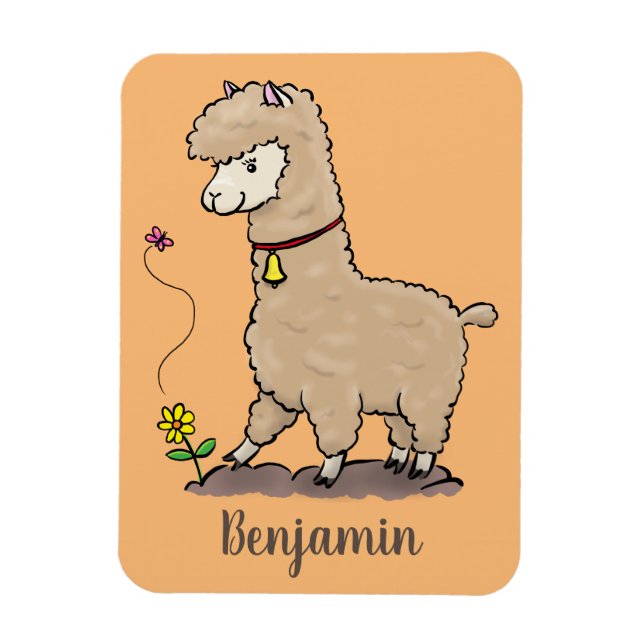 Cute lycklig alpaca med fjärilspinnar tecknad magnet (Vertikal)