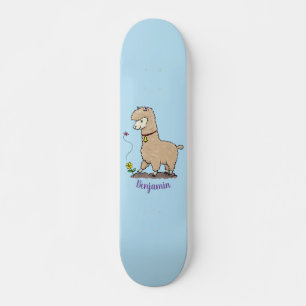 Cute lycklig alpaca med fjärilspinnar tecknad mini skateboard bräda 18,5 cm