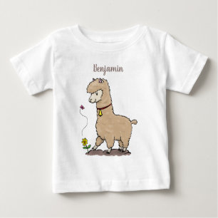 Cute lycklig alpaca med fjärilspinnar tecknad t shirt