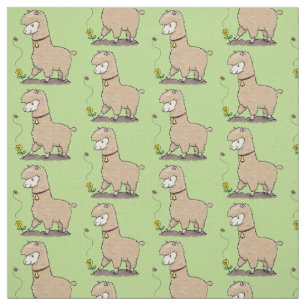 Cute lycklig alpaca med fjärilspinnar tecknad tyg