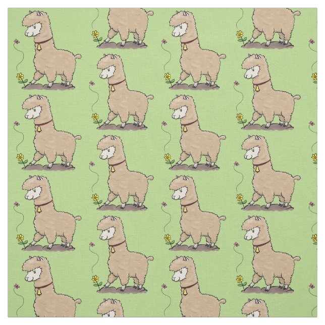 Cute lycklig alpaca med fjärilspinnar tecknad tyg (Provkarta)