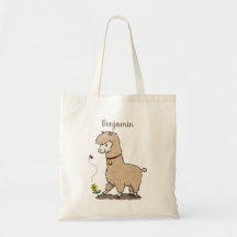 Cute lycklig alpaca med fjärilspinnar tecknad