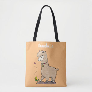 Cute lycklig alpaca med fjärilspinnar tecknad tygkasse