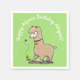 Cute lycklig alpaca med fjärilspresidoragar teckna pappersservett