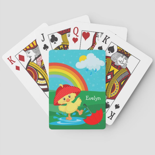 Cute Lycklig Anka i Spanien med regnbåge Casinokort (Baksidan)