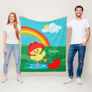 Cute Lycklig Anka i Spanien med regnbåge Fleecefilt