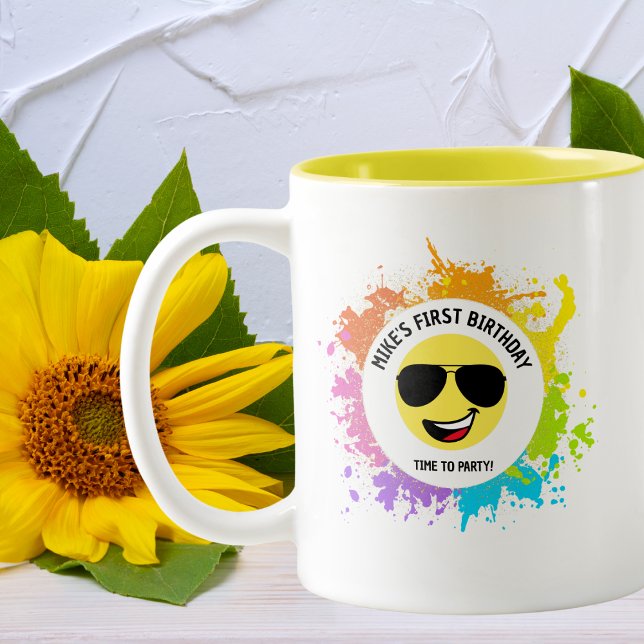 Cute Lycklig Ansikte,Aviator Glass,Roligt Coola Bi Två-Tonad Mugg (Skapare uppladdad)